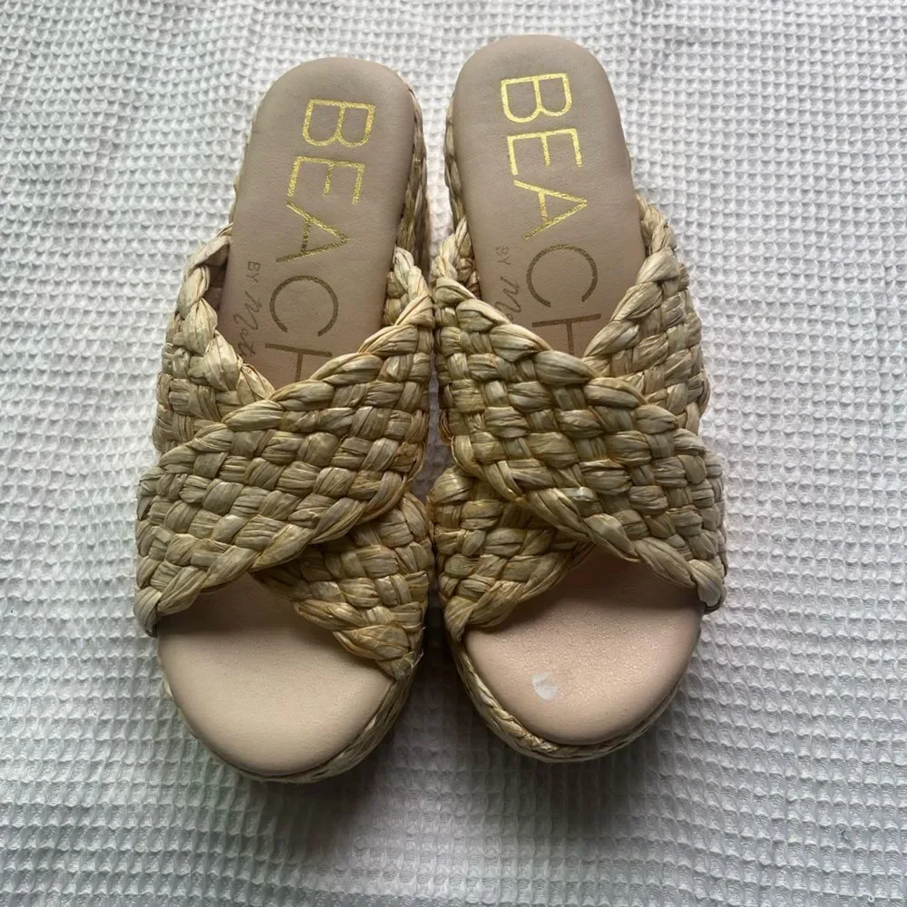 Anthropologie MATISSE Reflection Raffia Platform Bohemian Sandals Beach Shoes 8